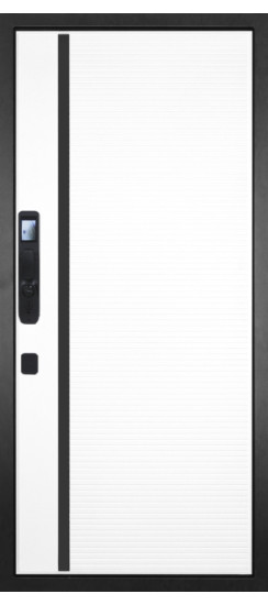 Дверь Гранит Пиано Смарт | Внешняя МДФ-панель и наличники: цвет «Графит», черное стекло, 10мм