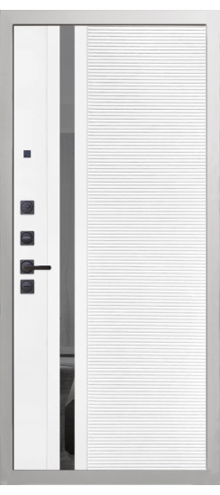 Дверь Гранит Роял белая с черной фурнитурой | Внешняя МДФ-панель и наличники: цвет «Белый», 10мм.