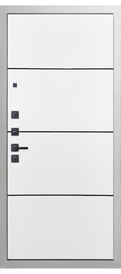 Дверь Гранит Роял белая с черной фурнитурой | Внешняя МДФ-панель и наличники: цвет «Белый», 10мм.