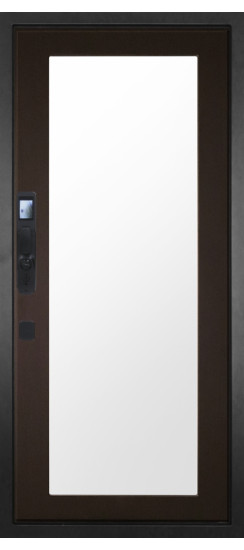 Дверь Гранит Пиано Смарт | Внешняя МДФ-панель и наличники: цвет «Графит», черное стекло, 10мм