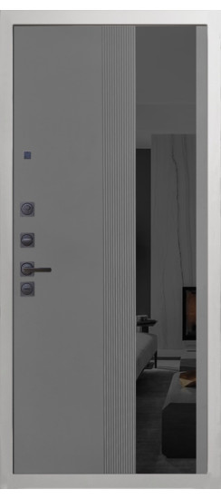 Дверь Гранит Роял белая с черной фурнитурой | Внешняя МДФ-панель и наличники: цвет «Белый», 10мм.