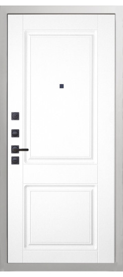 Дверь Гранит Роял белая с черной фурнитурой | Внешняя МДФ-панель и наличники: цвет «Белый», 10мм.
