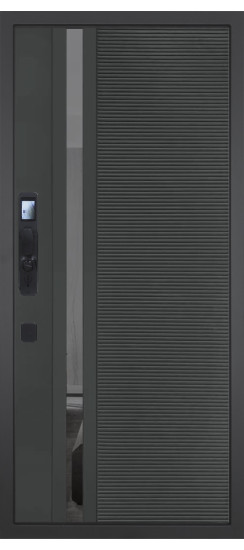 Дверь Гранит Пиано Смарт | Внешняя МДФ-панель и наличники: цвет «Графит», черное стекло, 10мм