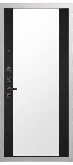 Дверь Гранит Роял белая с черной фурнитурой | Внешняя МДФ-панель и наличники: цвет «Белый», 10мм.