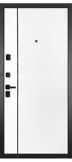 Дверь Гранит Пиано Эко | Внешняя МДФ-панель и наличники: цвет «Ель поперечная», черное стекло, 10мм.