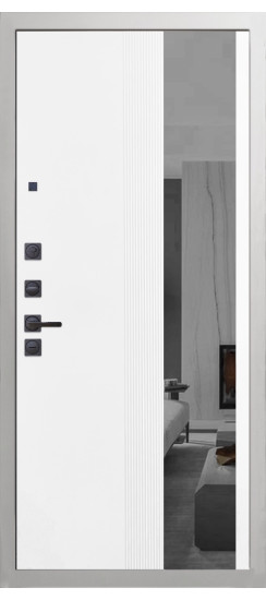 Дверь Гранит Роял белая с черной фурнитурой | Внешняя МДФ-панель и наличники: цвет «Белый», 10мм.