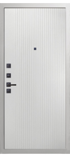 Дверь Гранит Роял белая с черной фурнитурой | Внешняя МДФ-панель и наличники: цвет «Белый», 10мм.