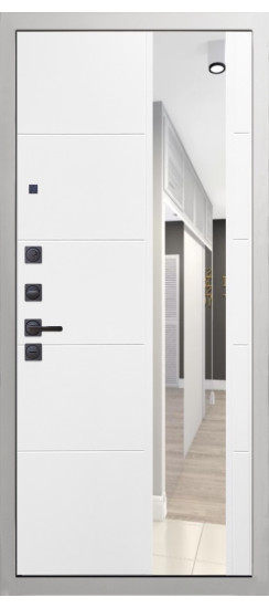 Дверь Гранит Роял белая с черной фурнитурой | Внешняя МДФ-панель и наличники: цвет «Белый», 10мм.