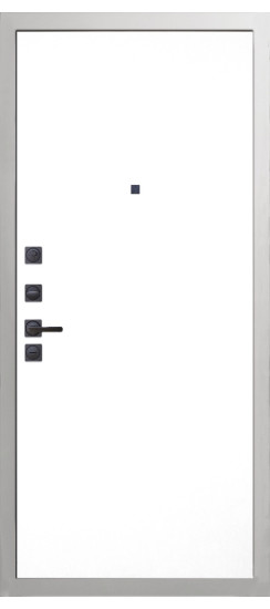 Дверь Гранит Роял белая с черной фурнитурой | Внешняя МДФ-панель и наличники: цвет «Белый», 10мм.