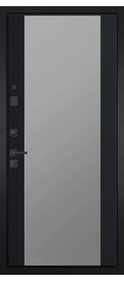 Дверь Гранит Пиано Эко | Внешняя МДФ-панель и наличники: цвет «Ель поперечная», черное стекло, 10мм.