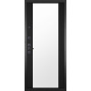 Дверь Гранит Пиано Эко | Внешняя МДФ-панель и наличники: цвет «Ель поперечная», черное стекло, 10мм.