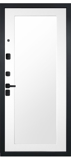 Дверь Гранит Пиано Эко | Внешняя МДФ-панель и наличники: цвет «Ель поперечная», черное стекло, 10мм.