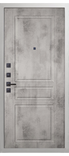 Дверь Гранит Роял белая с черной фурнитурой | Внешняя МДФ-панель и наличники: цвет «Белый», 10мм.