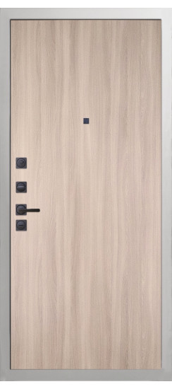 Дверь Гранит Роял белая с черной фурнитурой | Внешняя МДФ-панель и наличники: цвет «Белый», 10мм.