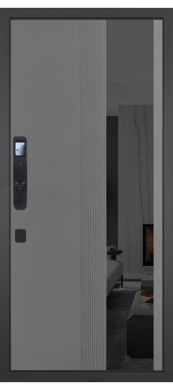 Дверь Гранит Пиано Смарт | Внешняя МДФ-панель и наличники: цвет «Графит», черное стекло, 10мм
