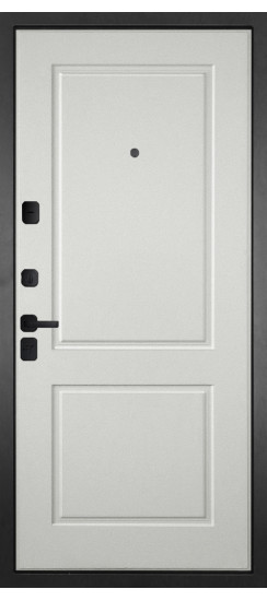 Дверь Гранит Пиано Эко | Внешняя МДФ-панель и наличники: цвет «Ель поперечная», черное стекло, 10мм.