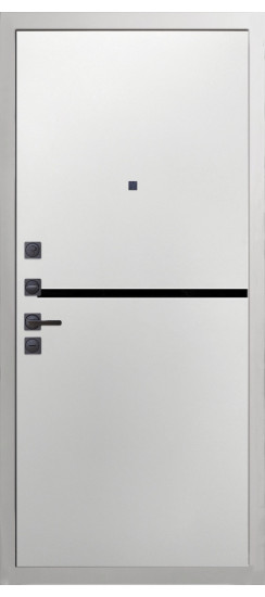 Дверь Гранит Роял белая с черной фурнитурой | Внешняя МДФ-панель и наличники: цвет «Белый», 10мм.