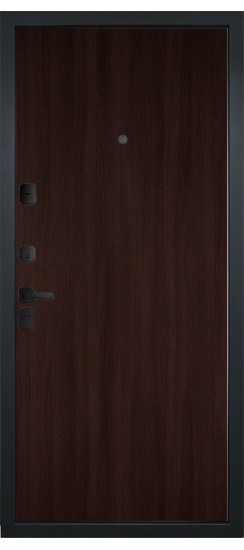 Дверь Гранит Пиано Эко | Внешняя МДФ-панель и наличники: цвет «Ель поперечная», черное стекло, 10мм.