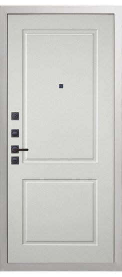Дверь Гранит Роял белая с черной фурнитурой | Внешняя МДФ-панель и наличники: цвет «Белый», 10мм.