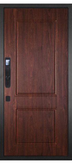 Дверь Гранит Континент Смарт | Внешняя МДФ панель 10 мм. Цвет покрытия Американский орех + черный кварц. Фрезеровка Континент