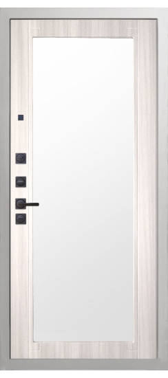 Дверь Гранит Роял белая с черной фурнитурой | Внешняя МДФ-панель и наличники: цвет «Белый», 10мм.