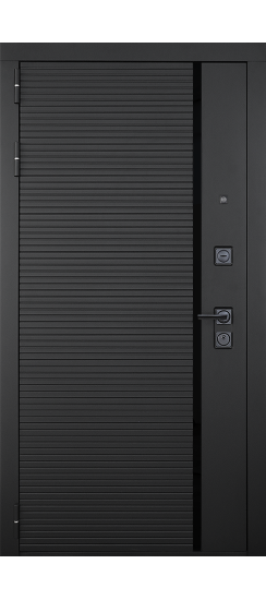 Дверь Гранит Пиано Черная | Внешняя МДФ-панель и наличники: цвет «Черный Графит», черное стекло, 10мм