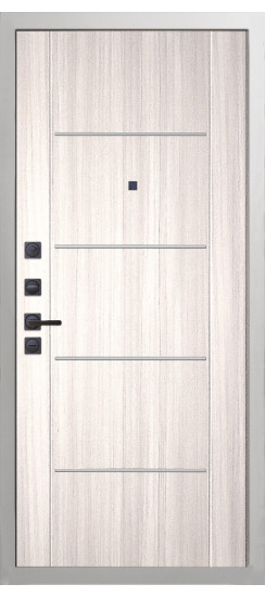 Дверь Гранит Роял белая с черной фурнитурой | Внешняя МДФ-панель и наличники: цвет «Белый», 10мм.