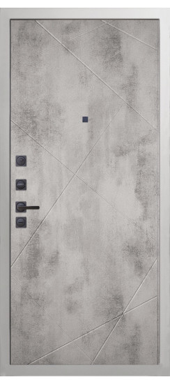 Дверь Гранит Роял белая с черной фурнитурой | Внешняя МДФ-панель и наличники: цвет «Белый», 10мм.