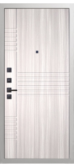 Дверь Гранит Роял белая с черной фурнитурой | Внешняя МДФ-панель и наличники: цвет «Белый», 10мм.