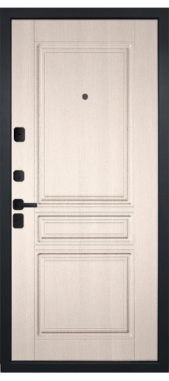 Дверь Гранит Пиано Эко | Внешняя МДФ-панель и наличники: цвет «Ель поперечная», черное стекло, 10мм.