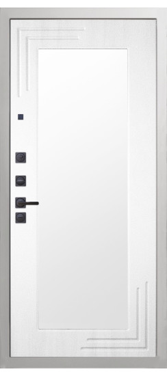 Дверь Гранит Роял белая с черной фурнитурой | Внешняя МДФ-панель и наличники: цвет «Белый», 10мм.