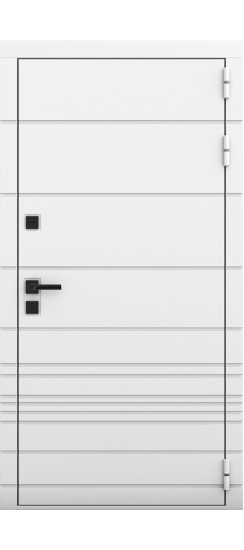 Дверь Гранит Роял белая с черной фурнитурой | Внешняя МДФ-панель и наличники: цвет «Белый», 10мм.