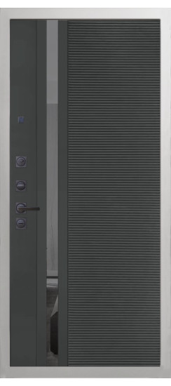 Дверь Гранит Роял белая с черной фурнитурой | Внешняя МДФ-панель и наличники: цвет «Белый», 10мм.