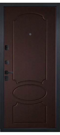 Дверь Гранит Пиано Эко | Внешняя МДФ-панель и наличники: цвет «Ель поперечная», черное стекло, 10мм.