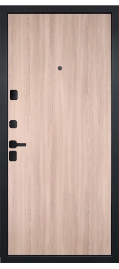 Дверь Гранит Пиано Эко | Внешняя МДФ-панель и наличники: цвет «Ель поперечная», черное стекло, 10мм.
