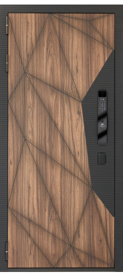 Дверь Гранит Континент Смарт | Внешняя МДФ панель 10 мм. Цвет покрытия Американский орех + черный кварц. Фрезеровка Континент