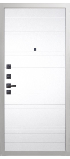 Дверь Гранит Роял белая с черной фурнитурой | Внешняя МДФ-панель и наличники: цвет «Белый», 10мм.