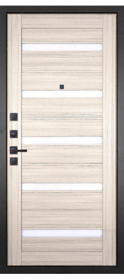 Дверь Гранит Пиано Черная | Внешняя МДФ-панель и наличники: цвет «Черный Графит», черное стекло, 10мм