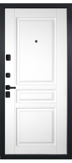 Дверь Гранит Пиано Эко | Внешняя МДФ-панель и наличники: цвет «Ель поперечная», черное стекло, 10мм.