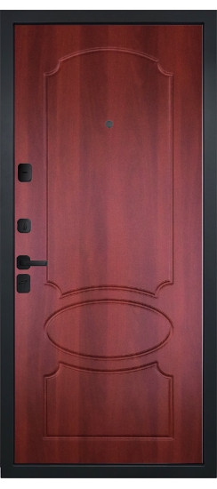 Дверь Гранит Пиано Эко | Внешняя МДФ-панель и наличники: цвет «Ель поперечная», черное стекло, 10мм.