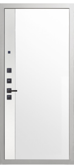 Дверь Гранит Роял белая с черной фурнитурой | Внешняя МДФ-панель и наличники: цвет «Белый», 10мм.