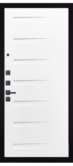 Дверь Гранит Пиано Черная | Внешняя МДФ-панель и наличники: цвет «Черный Графит», черное стекло, 10мм