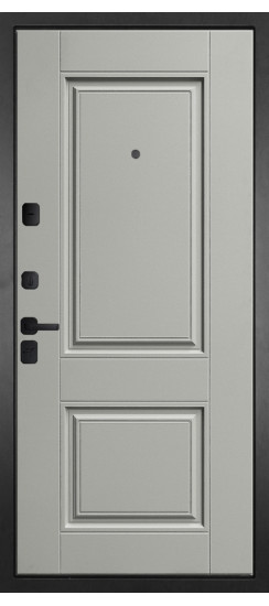 Дверь Гранит Пиано Эко | Внешняя МДФ-панель и наличники: цвет «Ель поперечная», черное стекло, 10мм.