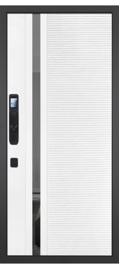 Дверь Гранит Пиано Смарт | Внешняя МДФ-панель и наличники: цвет «Графит», черное стекло, 10мм