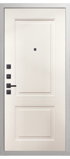 Дверь Гранит Роял белая с черной фурнитурой | Внешняя МДФ-панель и наличники: цвет «Белый», 10мм.