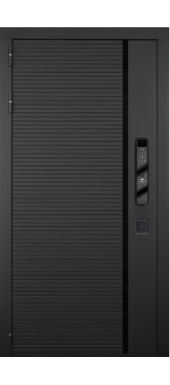 Дверь Гранит Пиано Смарт | Внешняя МДФ-панель и наличники: цвет «Графит», черное стекло, 10мм