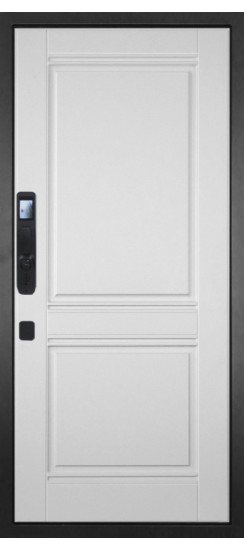 Дверь Гранит Пиано Смарт | Внешняя МДФ-панель и наличники: цвет «Графит», черное стекло, 10мм