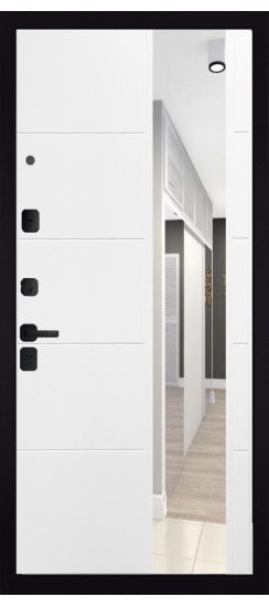 Дверь Гранит Пиано Эко | Внешняя МДФ-панель и наличники: цвет «Ель поперечная», черное стекло, 10мм.