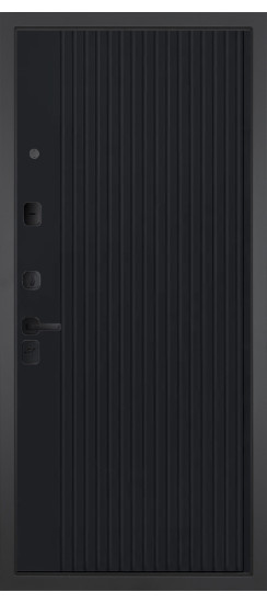 Дверь Гранит Пиано Эко | Внешняя МДФ-панель и наличники: цвет «Ель поперечная», черное стекло, 10мм.