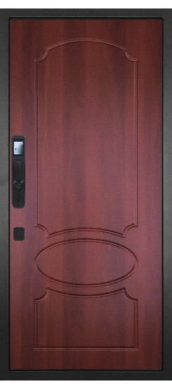 Дверь Гранит Континент Смарт | Внешняя МДФ панель 10 мм. Цвет покрытия Американский орех + черный кварц. Фрезеровка Континент